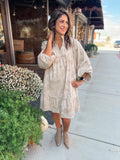 OATMEAL FLORAL PATTERN DRESS