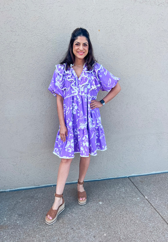 LILAC FLORAL BABYDOLL DRESS
