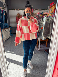 GEORGIA PEACH CHECKERED SWEATER