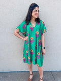 GREEN AND PINK FLORAL TUNIC DRESS