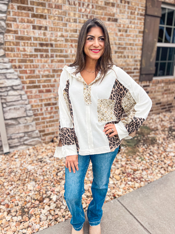 LEOPARD DETAILS HOODED TOP