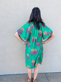 GREEN AND PINK FLORAL TUNIC DRESS
