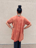 RUST CRINKLE WASHED COTTON DROP SHOULDER OVERSIZED TOP