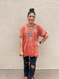 RUST CRINKLE WASHED COTTON DROP SHOULDER OVERSIZED TOP