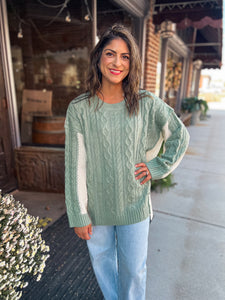 Sage Cable Knit With Hacci Combo Top