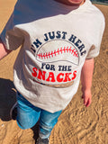 KIDS I'M HERE FOR THE SNACKS BASEBALL TEE {{PREORDER}}