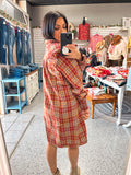 RUST PLAID MINI DRESS