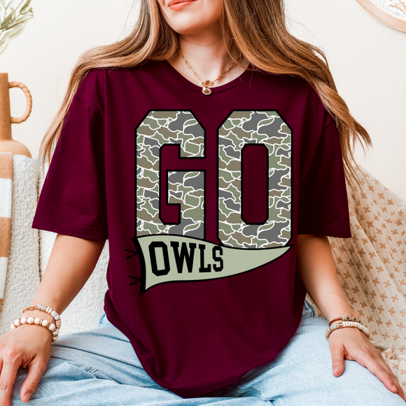 GO OWLS CAMO TEE-MAROON