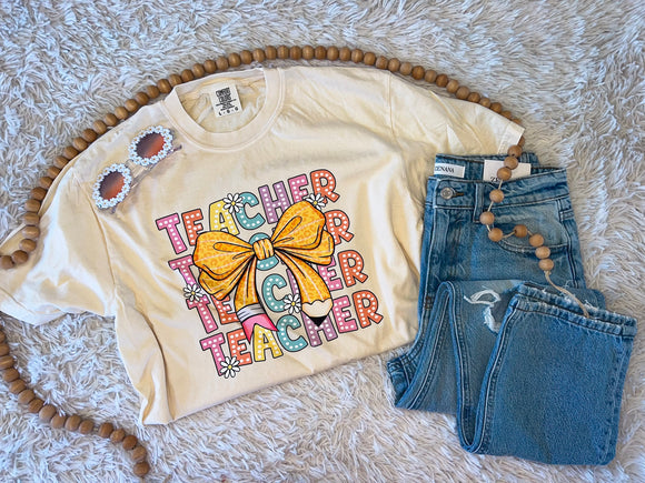 COLORFUL STACKED TEACHER TEE {{PREORDER}}