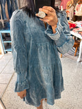 DENIM BLUE FALL TIERED DRESS