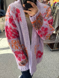 LAVENDER OVERSIZED FUZZY FLORAL CARDIGAN