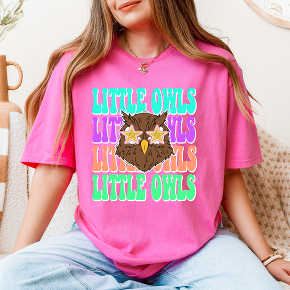 LITTLE OWLS COLORFUL STACKED TEE-PINK