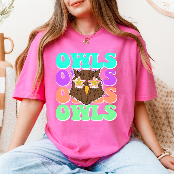 OWLS COLORFUL STACKED TEE-PINK