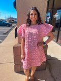 Pink Textured Floral Dress