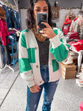 JADE CHECKERED BUTTON FRONT TEXTURED SWEATER CARDIGAN