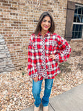 RED PLAID BUTTON UP