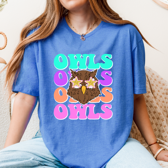 OWLS COLORFUL STACKED TEE-BLUE
