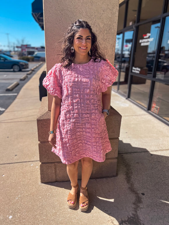 Pink Textured Floral Dress