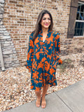 NAVY AND RUST FLORAL DRESS