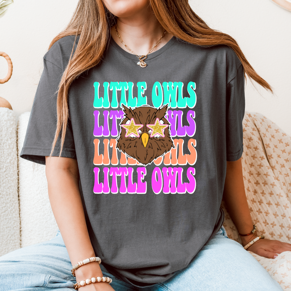 LITTLE OWLS COLORFUL STACKED TEE-DARK GREY