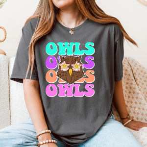 OWLS COLORFUL STACKED TEE-DARK GREY