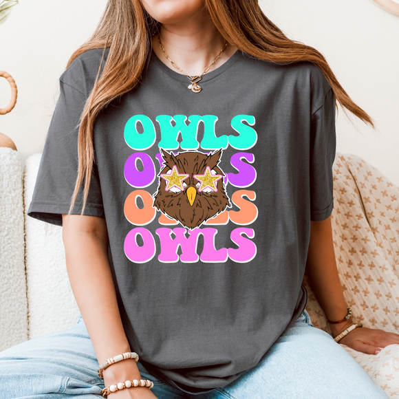 OWLS COLORFUL STACKED TEE-DARK GREY