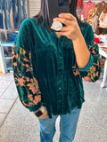 HUNTER GREEN PUFF FLORAL SLEEVE TOP