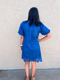 Blue Floral Lace Mini Dress