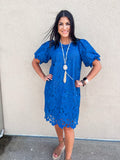 Blue Floral Lace Mini Dress