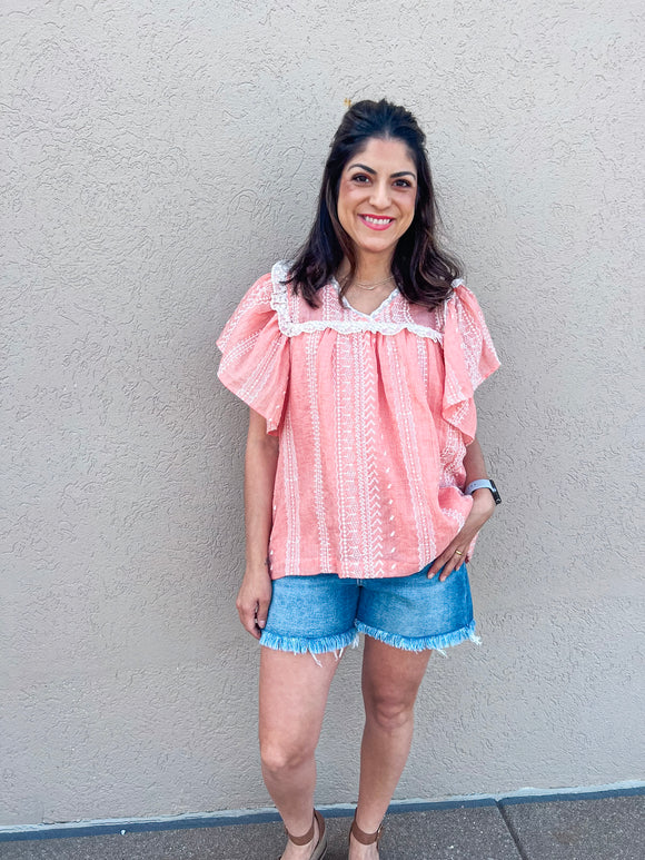 PEACH VINTAGE EMBROIDERED TOP