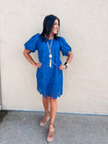 Blue Floral Lace Mini Dress