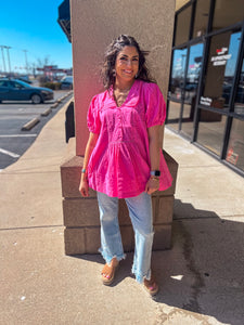 Bubble Pink Lace Trim Top