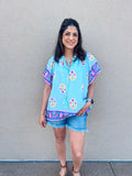 LT BLUE BOHO BLOOM BORDER TOP
