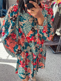 FLORAL PRINT LONG SLEEVE BUTTON DOWN MINI DRESS