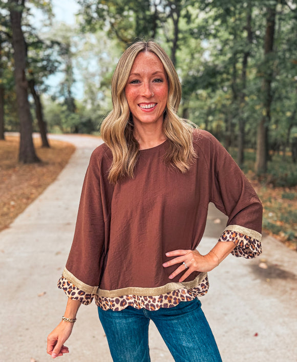 Brown Leopard Detail Top