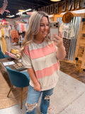 CORAL PINK STRIPES BASIC TOP