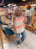 CORAL PINK STRIPES BASIC TOP