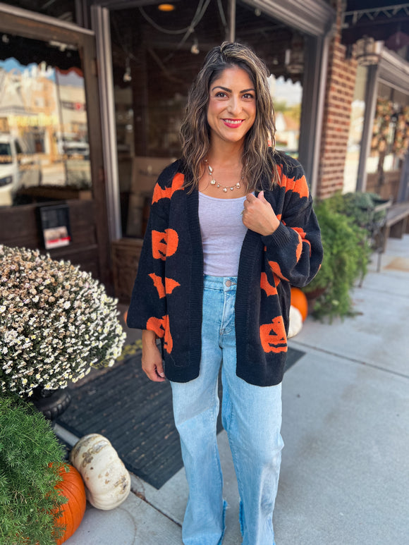 Halloween Theme Knit Cardigan With Ghost Sequins