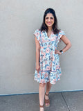 PEACH FLORAL RUFFLE DRESS