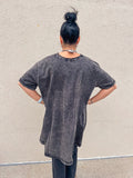 ASH BLACK CRINKLE WASHED COTTON DROP SHOULDER OVERSIZED TOP