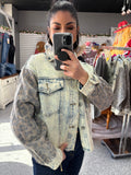 DENIM JACKET WITH LEOPARD DETAIL