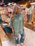 SAGE LACE DETAILS TOP