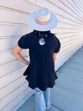 Black Washed Ruffle Top