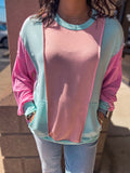 PINK COLOR BLOCK FRONT POCKETS TOP