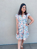 PEACH FLORAL RUFFLE DRESS