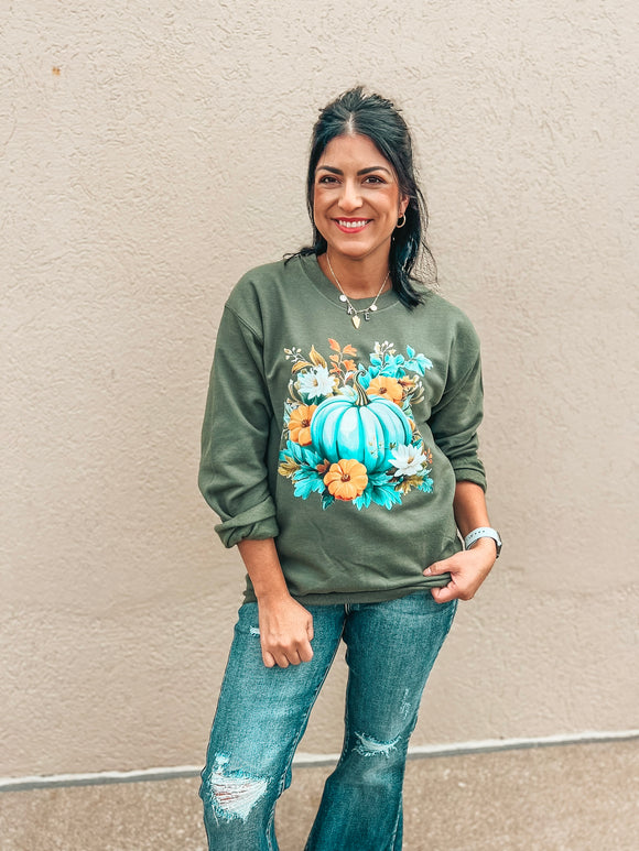 SAGE FLORAL PUMPKINS SWEATSHIRT {{PREORDER}}