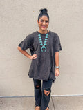 ASH BLACK CRINKLE WASHED COTTON DROP SHOULDER OVERSIZED TOP