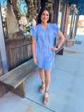 LIGHT BLUE SMOCKED FLORAL DRESS