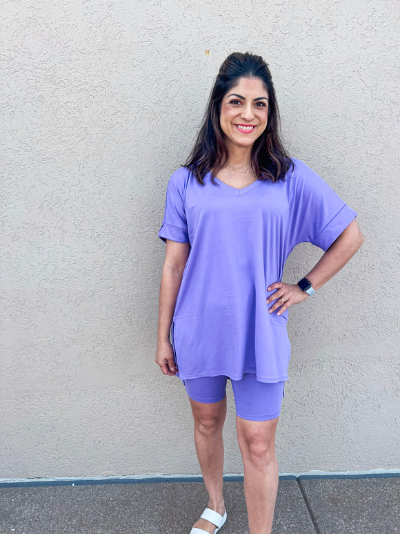 LAVENDER MICROFIBER SHORTS SET