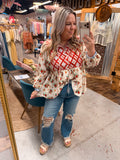 RED FLORAL DETAILS TOP